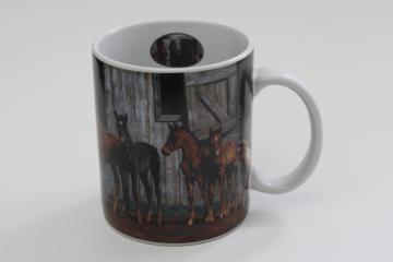 vintage Lang ceramic coffee mug Chris Cummings art print horses Little Partners
