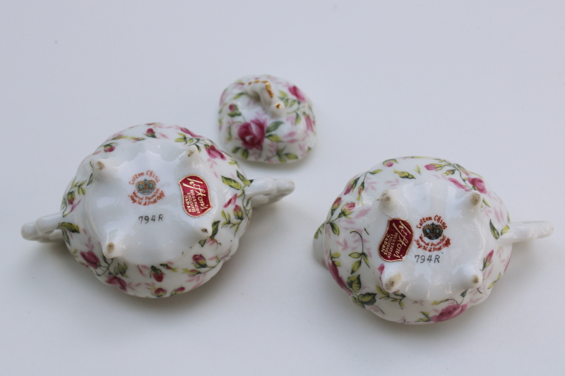vintage Lefton Japan rose chintz china mini cream sugar set, pink floral pattern