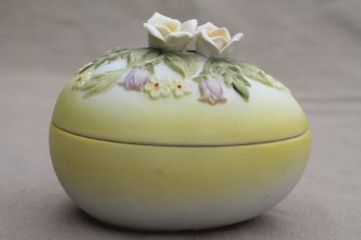 vintage Lefton china Easter egg box, hand-painted bisque porcelain