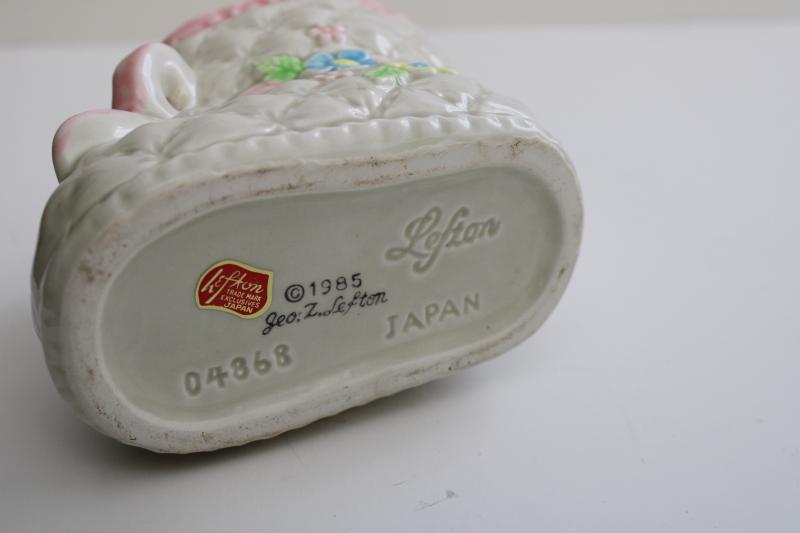 vintage Lefton china, hand painted Japan ceramic planter, 1980s baby bootie