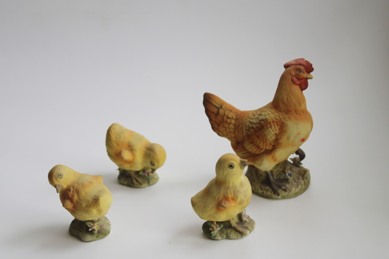 vintage Lefton china hen w/ baby chicks, hand painted figurines Easter spring decor