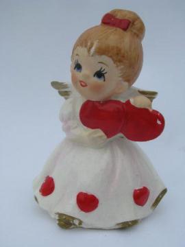 vintage Lefton china little girl angel figurine, valentine sweetheart w/ hearts