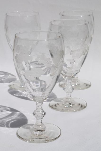 vintage Libbey / Rock Sharpe Georgian water glasses, wheel / grey cut glass goblets