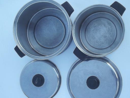 vintage Lifetime stainless pots & pans lot, egg poacher, double boiler