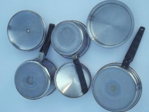 vintage Lifetime stainless pots & pans lot, egg poacher, double boiler