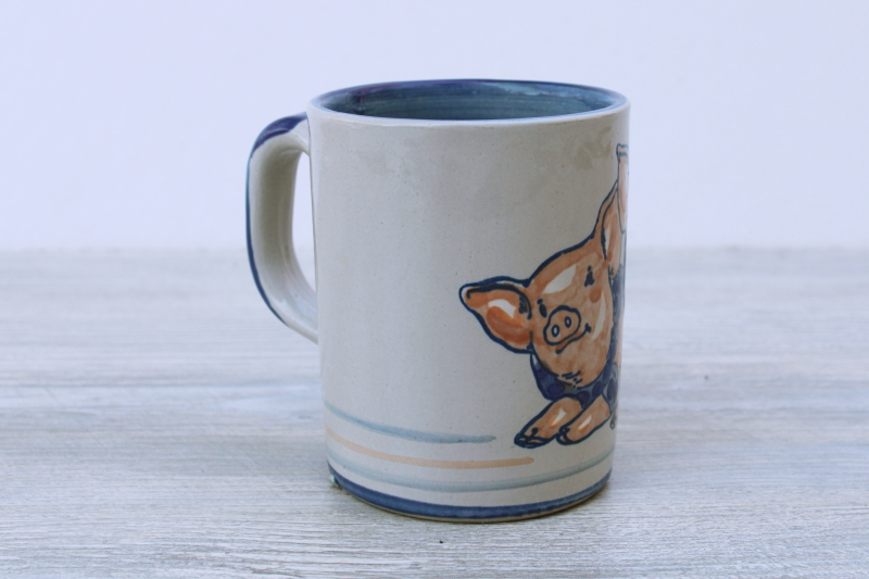 vintage Louisville stoneware pottery mug precious pigs, country farmhouse kitchen decor