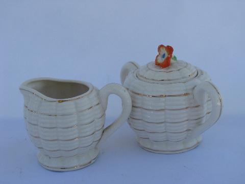 vintage Made in Japan china tea or coffee set, teapot, cream pitcher & sugar