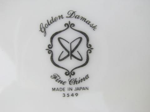 vintage Made in Japan fine china, 8 Golden Damask bread & butter plates