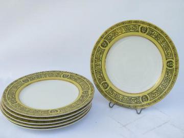 vintage Made in Japan fine china, Golden Damask yellow/black salad plates