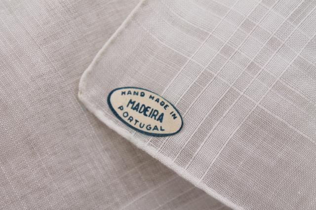 vintage Madeira hand embroidered cotton hankies, J & L monogram handkerchiefs