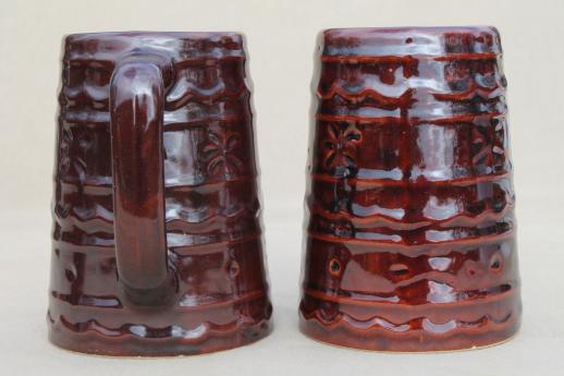vintage Marcrest pottery daisy dot brown stoneware mugs, tall tavern style cups