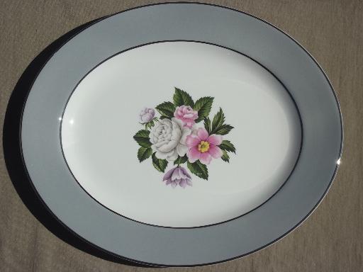 vintage Margaret Rose floral grey band platter, Homer Laughlin eggshell china