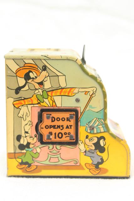 vintage Marx tin toy, mechanical coin savings bank Walt Disney Donald Duck