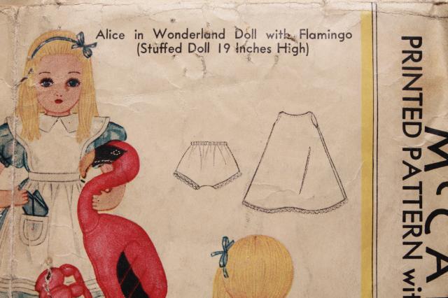 vintage McCalls sewing pattern, Alice in Wonderland doll from antique Tenniel illustrations