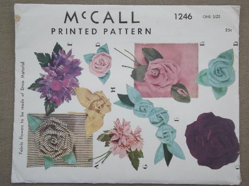 vintage McCalls sewing pattern, craft & sew fabric flowers for dresses, hats