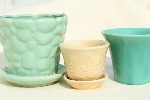 vintage McCoy pottery flower pots & planters, blue, green, aqua, instant collection