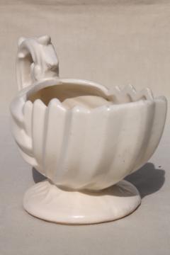 vintage McCoy pottery planter, large shell & scroll seashell w/ matte ivory white glaze