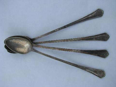 vintage Meriden silver plate iced tea spoons, long spoon set of 4