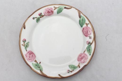 vintage Metlox pottery Camellia pink rose & branch floral china platter or cake plate