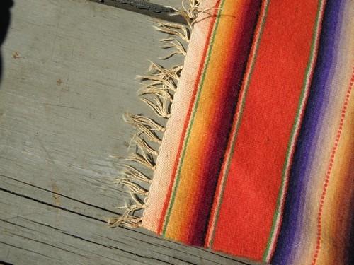 vintage Mexican blanket table mat or runner, hand-woven in Mexico