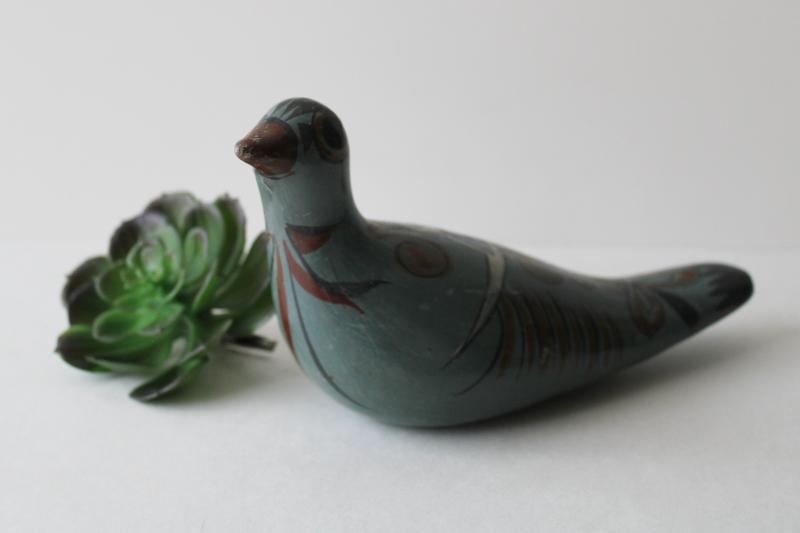 vintage Mexican pottery dove, Tonala burnished clay hand painted bird figurine