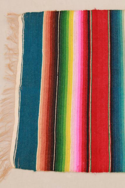 vintage Mexico saltillo handwoven wool table runner, cloth mat w/ serape blanket stripes