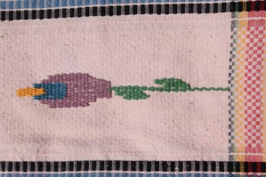 vintage Mexico woven cotton tablecloth or bed cover w/ Mexican serape stripes