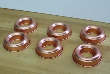 vintage Mirro copper colored aluminum ring molds, individual jello molds set
