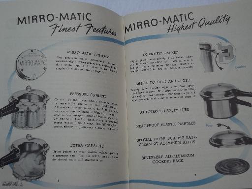 vintage Mirro-Matic pressure cooker user's guide, cookbook and instructions