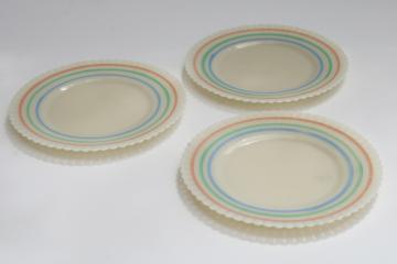 vintage Monax pastel band petalware salad plates, MacBeth Evans opalescent white depression glass