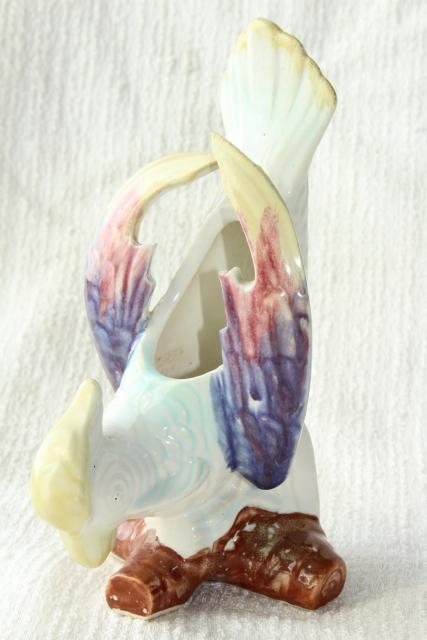 vintage Morton pottery wall pocket or free standing vase, parrot bird on branch