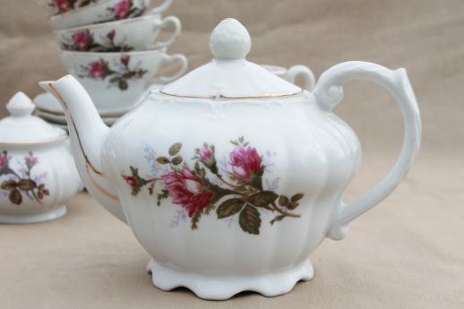 vintage Moss Rose china made in Japan porcelain tea set w/ teapot & dishes