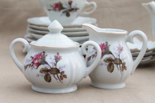 vintage Moss Rose china made in Japan porcelain tea set w/ teapot & dishes