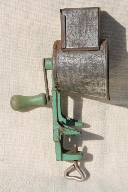 vintage Mouli type hand crank kitchen tool, antique Lorraine food grinder / grater