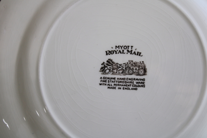 vintage Myott England Royal Mail brown transferware white china dinner plates