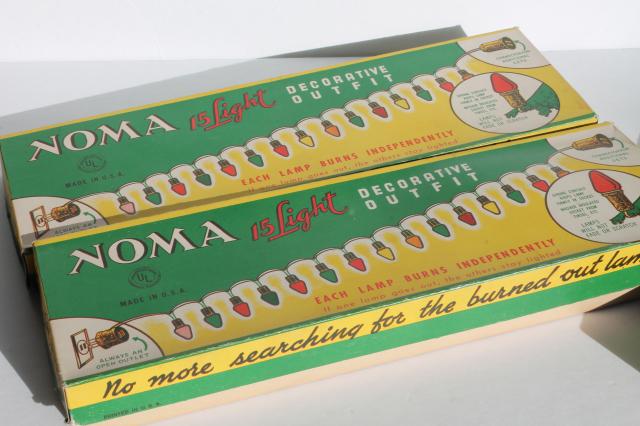 vintage NOMA Christmas lights in original boxes, a tree full of working lights!