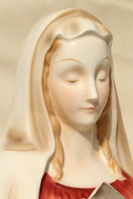vintage Napco Japan Madonna, ceramic lady head vase, Mary w/ veil & book