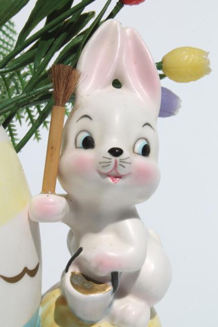 vintage Napco hand-painted china planter, Easter egg & bunny rabbit holiday vase