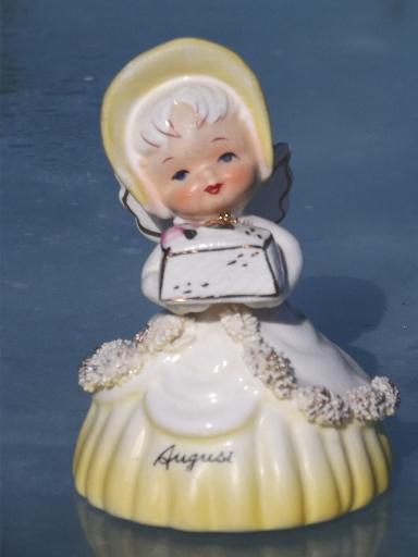 vintage Nasco china August birthday girl angel, collectible bell