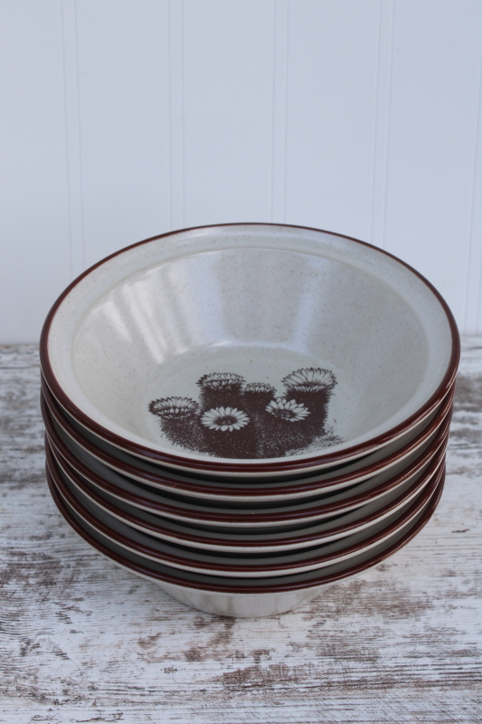 vintage Noritake Japan stoneware cereal or soup bowls, Desert Flowers Hedgehog Cactus pattern