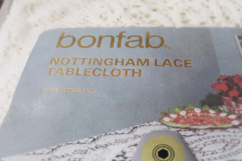 vintage Nottingham lace tablecloth, round lace tablecloth in original package
