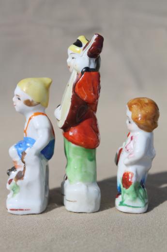 vintage Occupied Japan figurines, hand-painted china buster brown boy, minstrel w/ lute