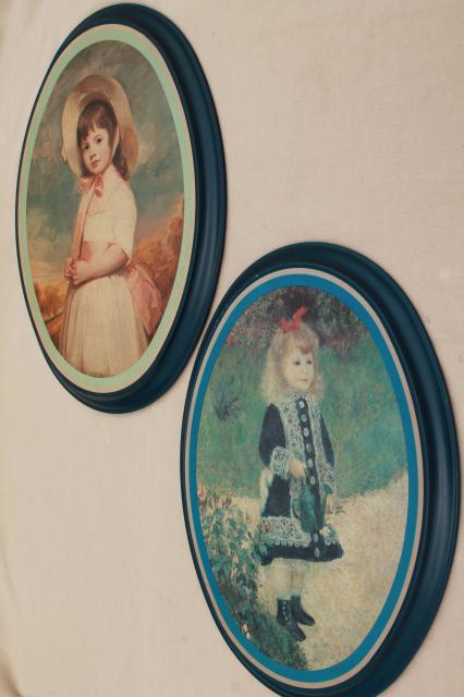 vintage Ohio Art all tin metal framed pictures, impressionist little girl portraits