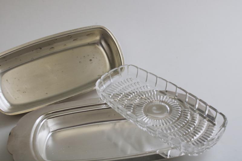 vintage Oneida silver plate butter dish w/ glass insert, morning glory flower finial cover