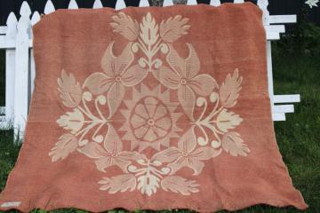 vintage Orr Health label wool blanket w/ heavy reversible weave, Holland tulip rust pink & cream