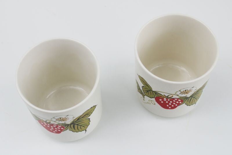 vintage Otagiri Japan red strawberry pattern ceramic cups, small candle holders