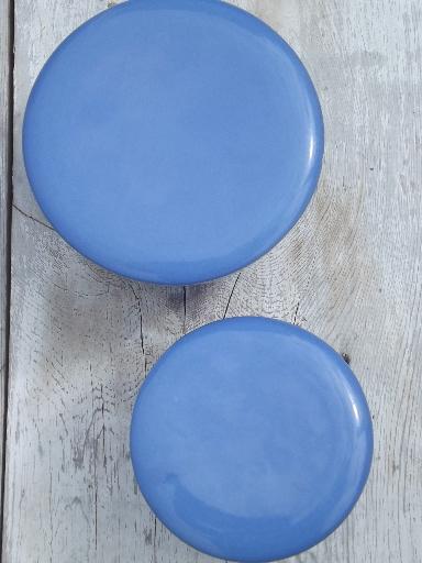 vintage Oxfordware pottery fridge boxes, set of covered bowls in cornish blue
