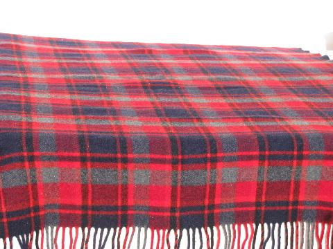 vintage Pendleton plaid wool camp throw blanket, scots tartan in red