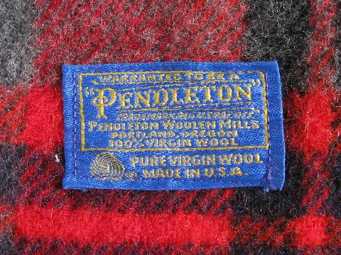 vintage Pendleton plaid wool camp throw blanket, scots tartan in red