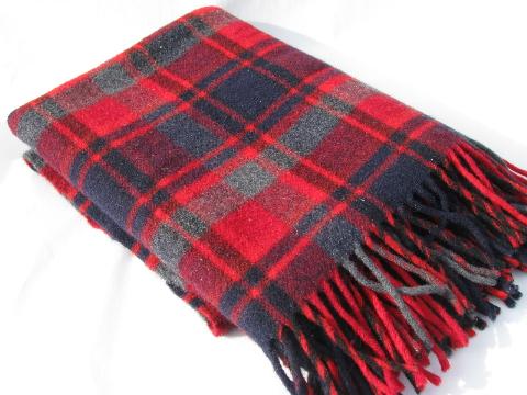 vintage Pendleton plaid wool camp throw blanket, scots tartan in red